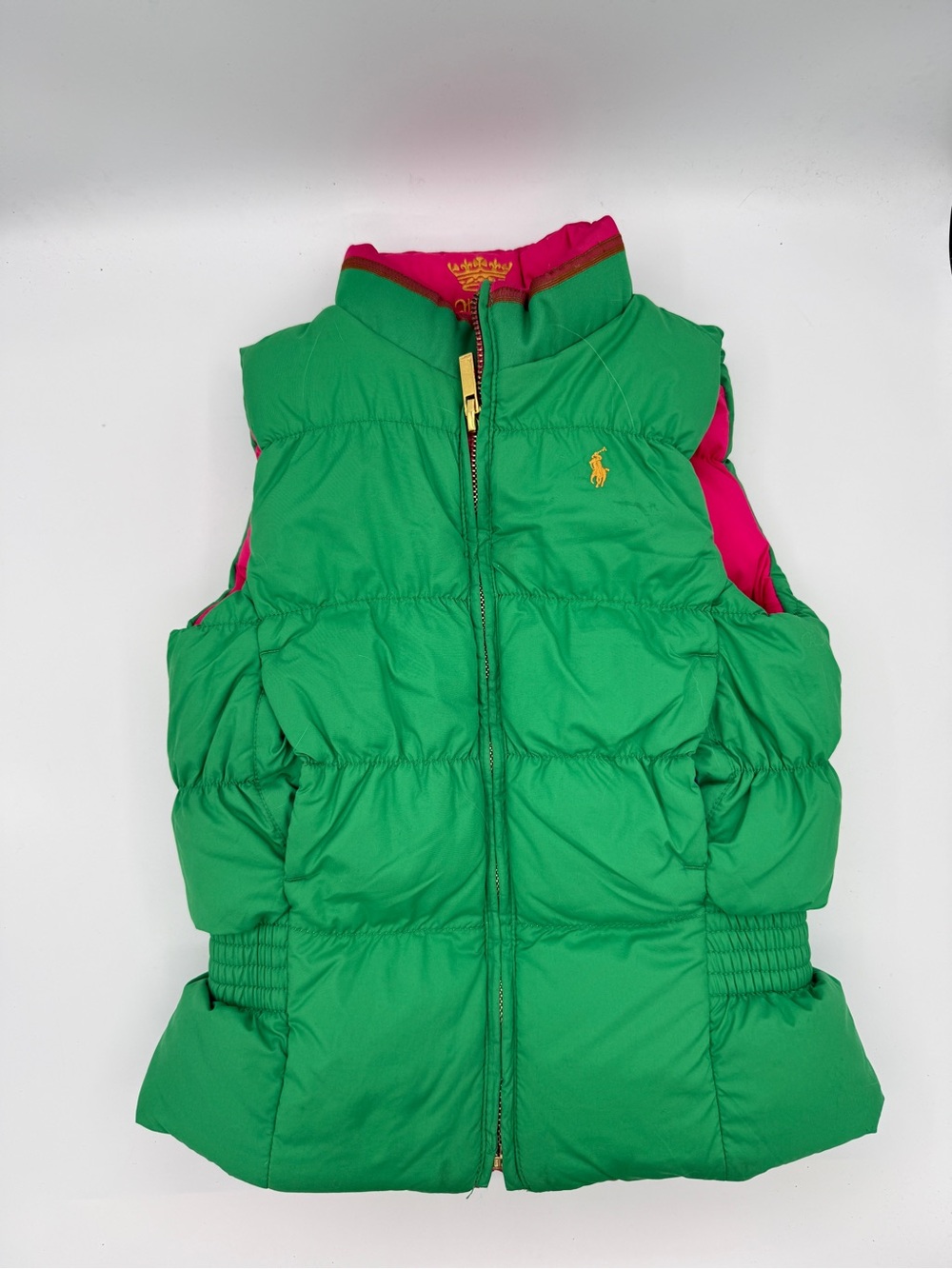 Ralph Lauren Kids Girls Green Pink Reversible Puffer Vest Down 5